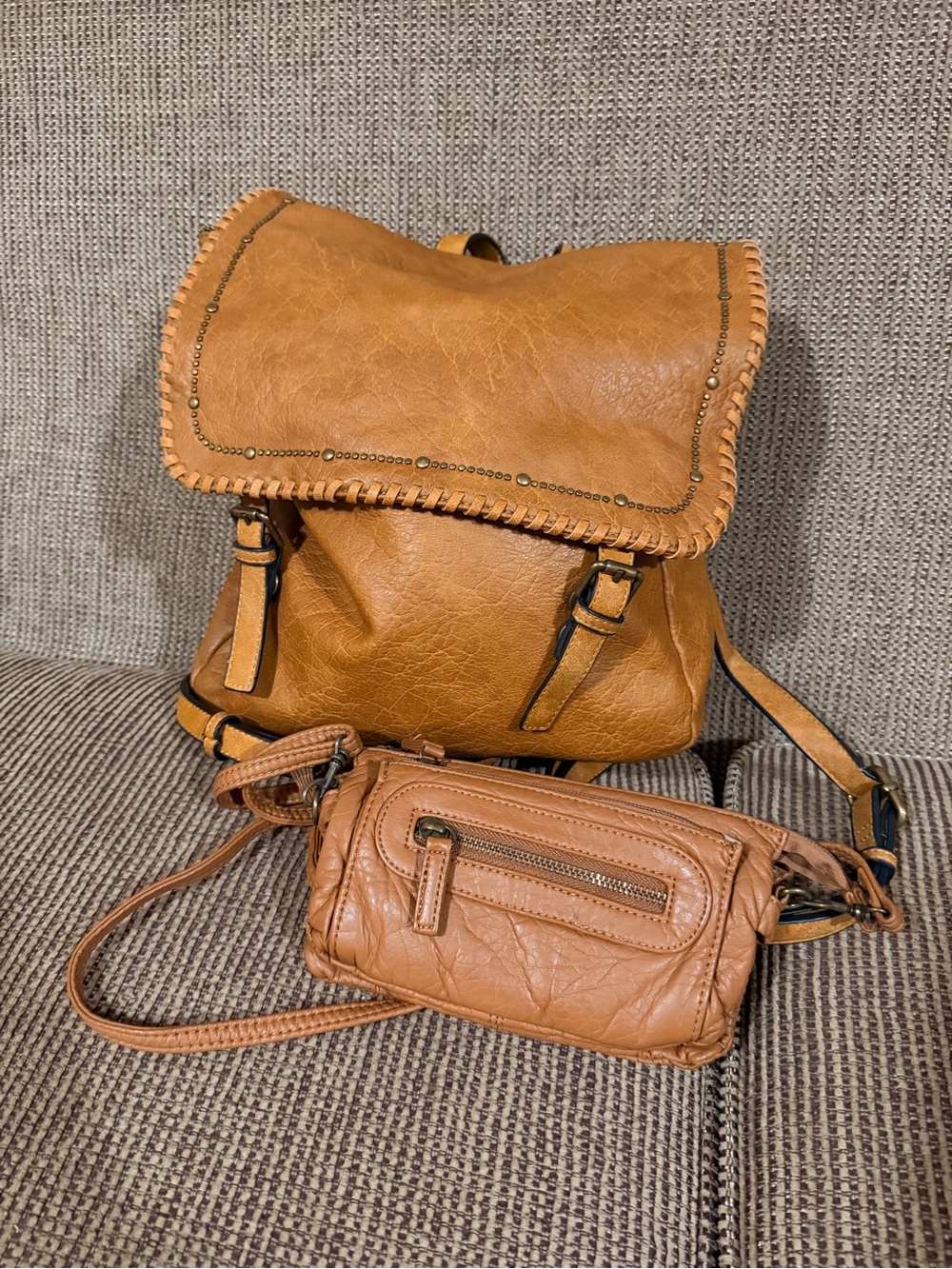 Women's Vegan Leather Backpack with Matching Crossbody